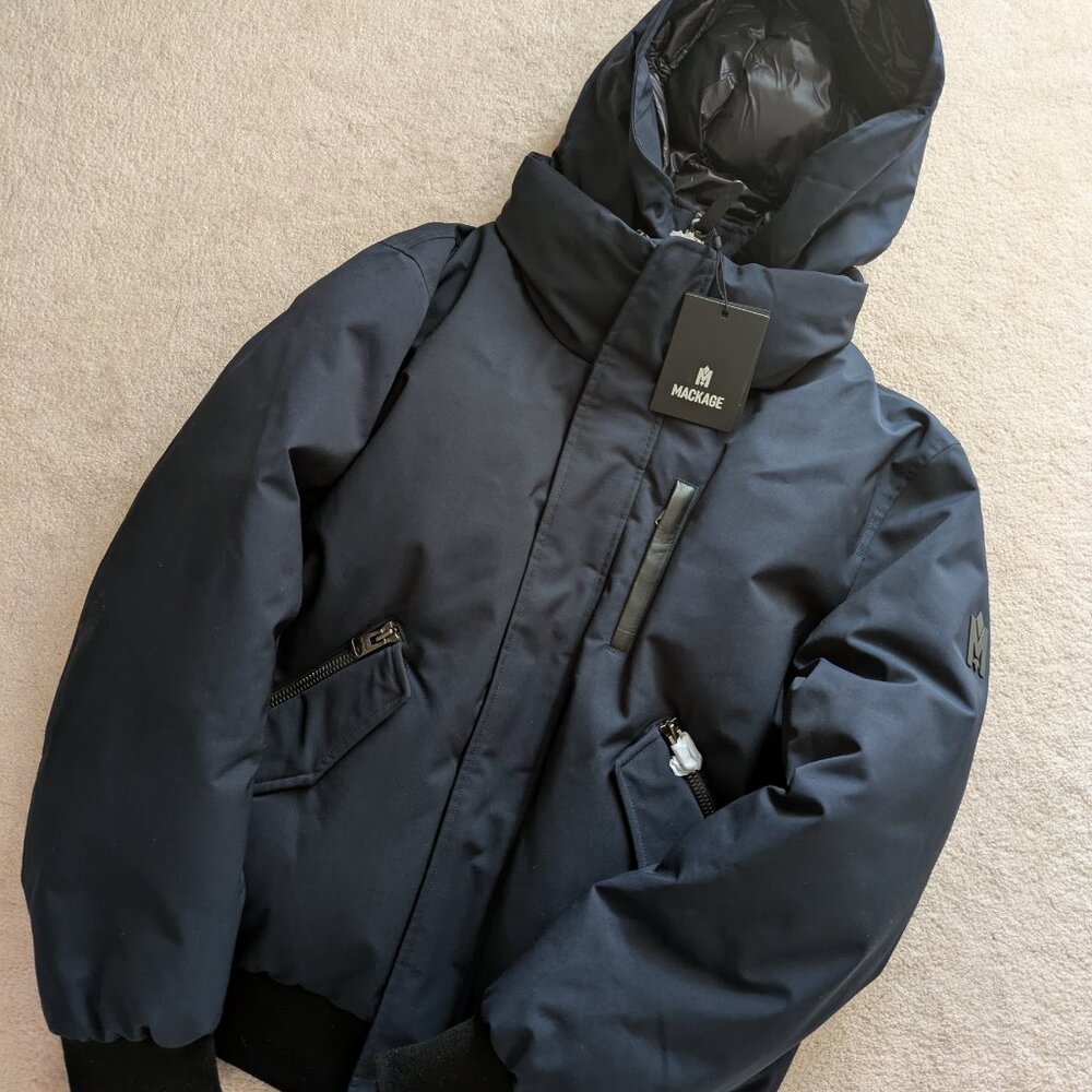Mackage Dixon Down Bomber Jacket in Navy, 42